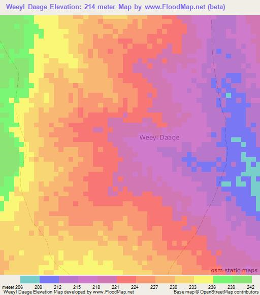 Weeyl Daage,Somalia Elevation Map