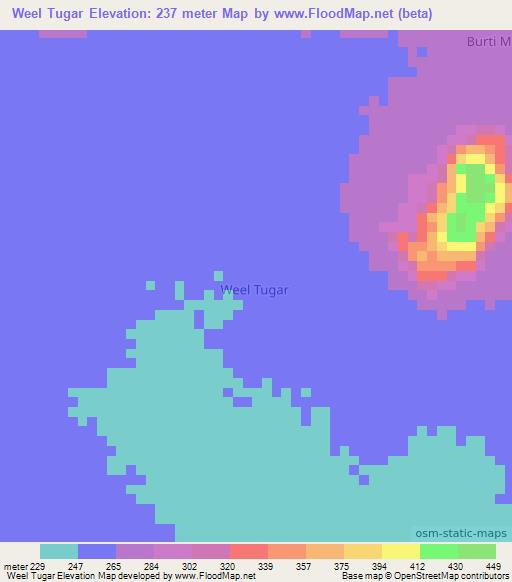 Weel Tugar,Somalia Elevation Map