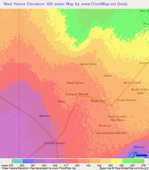 Weel Harere,Somalia Elevation Map