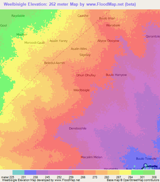 Weelbisigle,Somalia Elevation Map