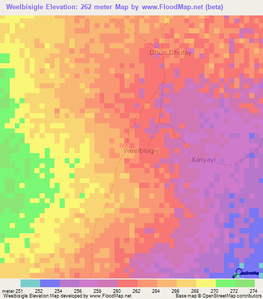 Weelbisigle,Somalia Elevation Map
