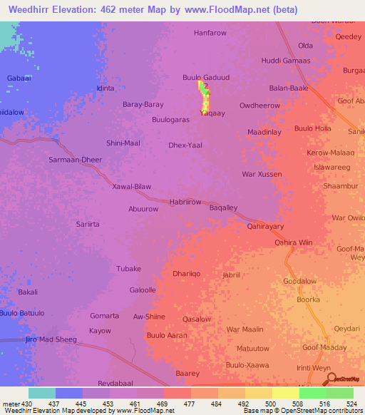 Weedhirr,Somalia Elevation Map