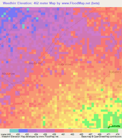 Weedhirr,Somalia Elevation Map
