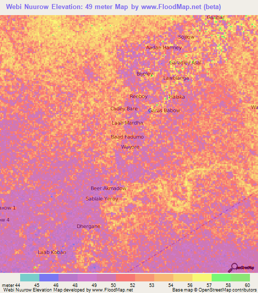 Webi Nuurow,Somalia Elevation Map