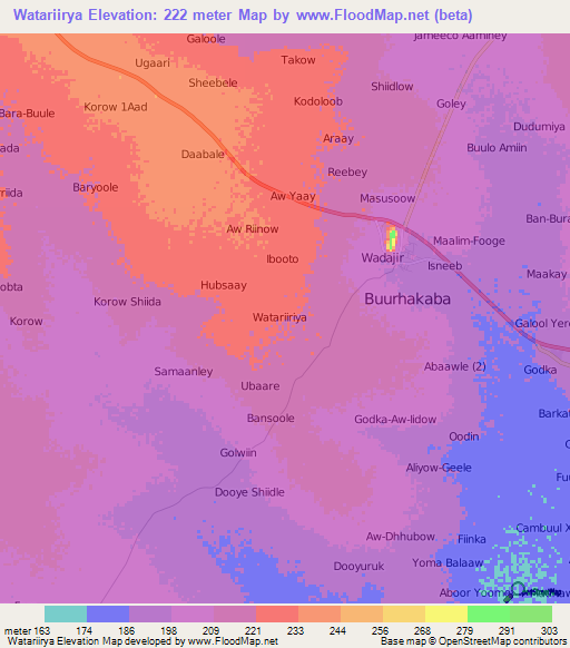 Watariirya,Somalia Elevation Map