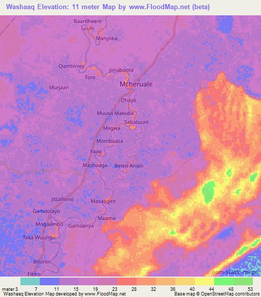 Washaaq,Somalia Elevation Map