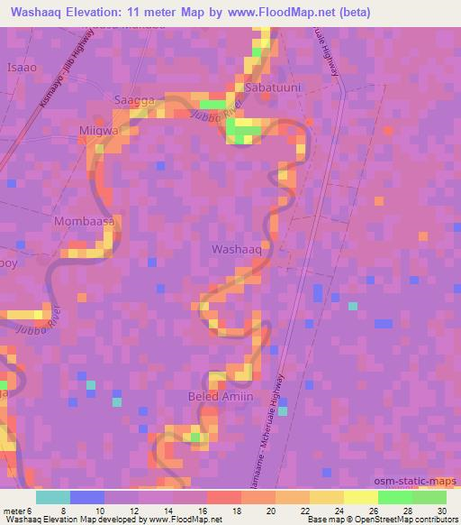 Washaaq,Somalia Elevation Map