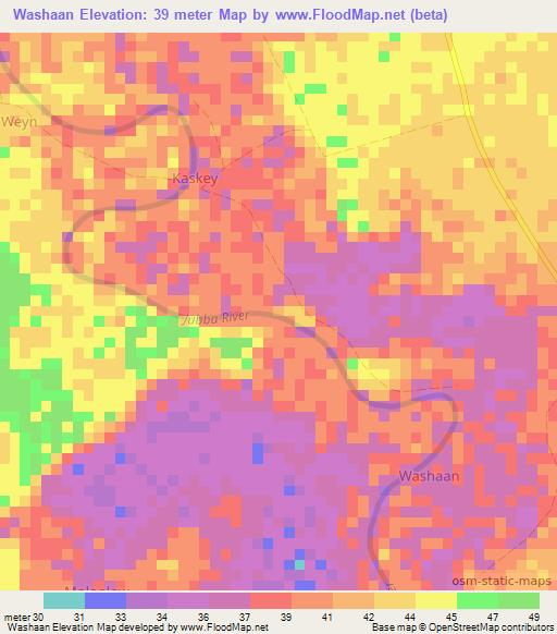 Washaan,Somalia Elevation Map