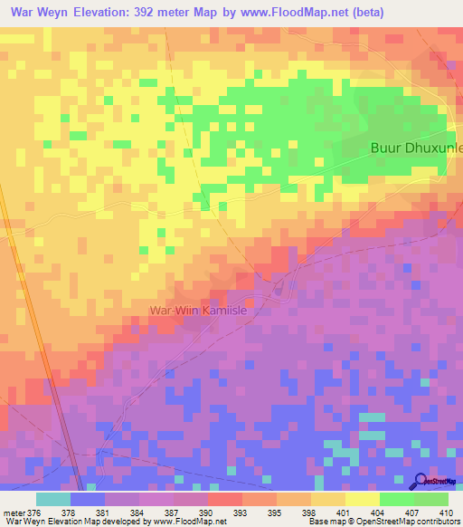 War Weyn,Somalia Elevation Map
