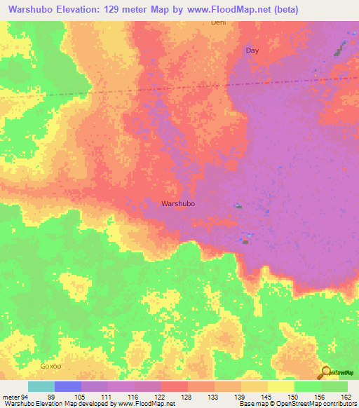 Warshubo,Somalia Elevation Map