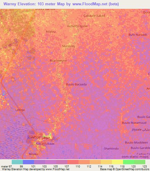 Warrey,Somalia Elevation Map