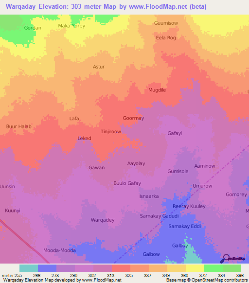 Warqaday,Somalia Elevation Map