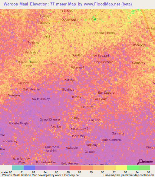 Waroos Maal,Somalia Elevation Map