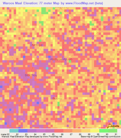 Waroos Maal,Somalia Elevation Map