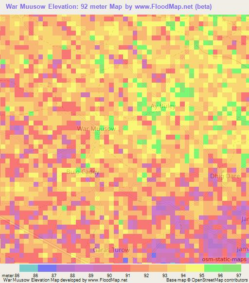 War Muusow,Somalia Elevation Map
