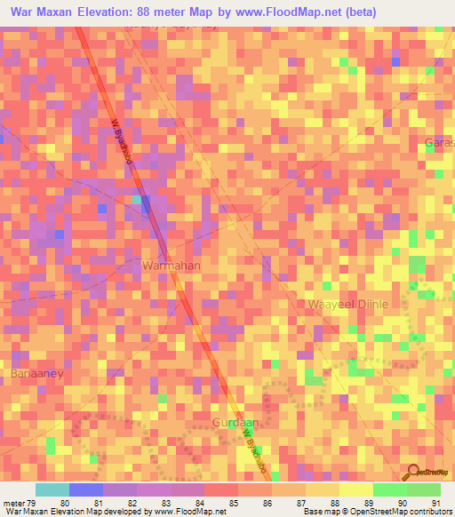 War Maxan,Somalia Elevation Map
