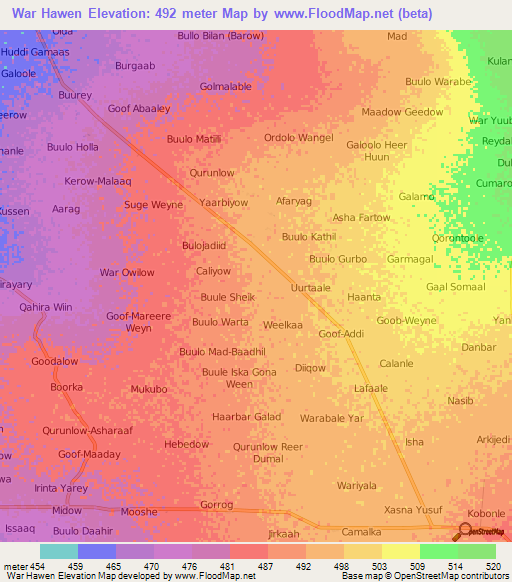 War Hawen,Somalia Elevation Map
