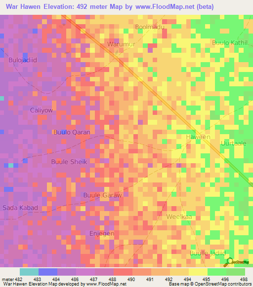War Hawen,Somalia Elevation Map