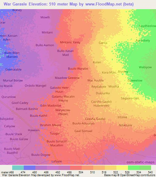 War Garasle,Somalia Elevation Map