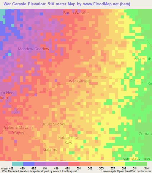 War Garasle,Somalia Elevation Map