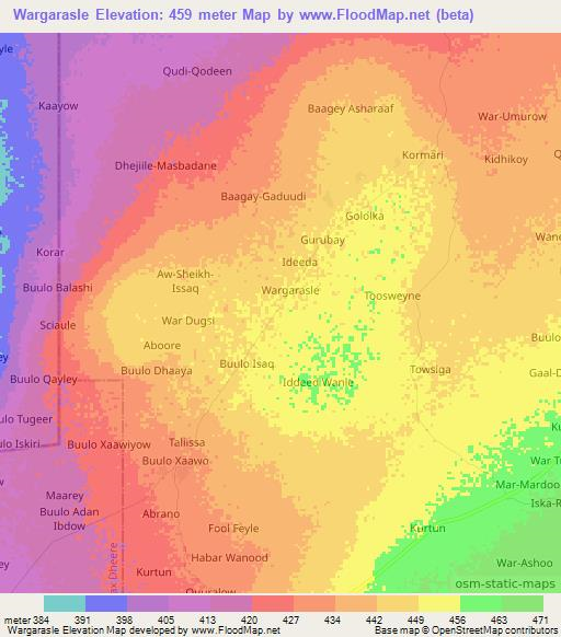 Wargarasle,Somalia Elevation Map