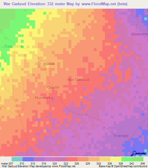 War Gaduud,Somalia Elevation Map