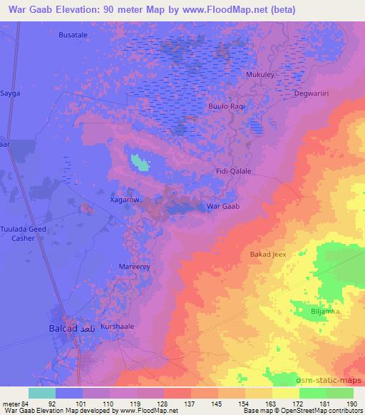 War Gaab,Somalia Elevation Map