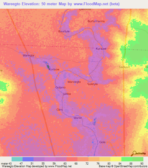Wareegto,Somalia Elevation Map
