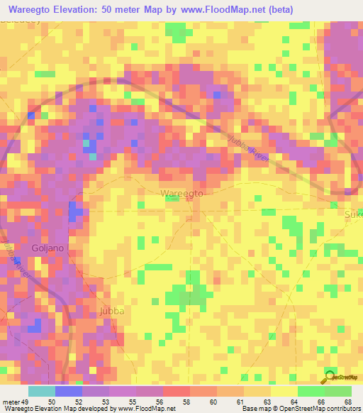 Wareegto,Somalia Elevation Map