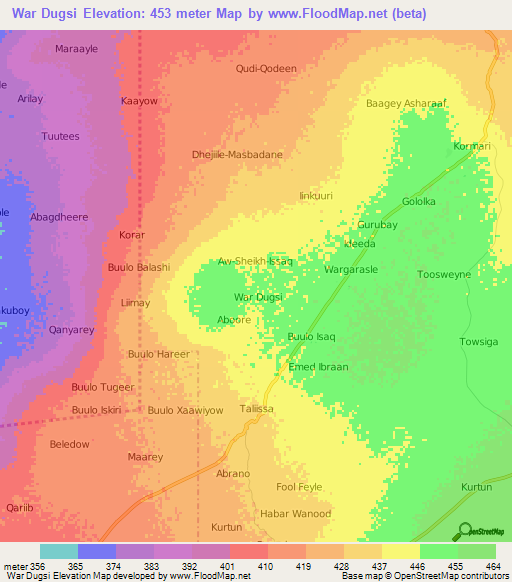 War Dugsi,Somalia Elevation Map