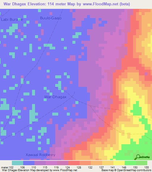 War Dhagax,Somalia Elevation Map