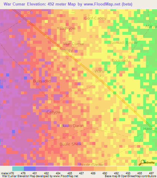 War Cumar,Somalia Elevation Map