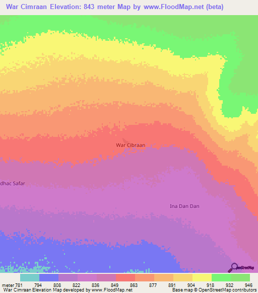 War Cimraan,Somalia Elevation Map