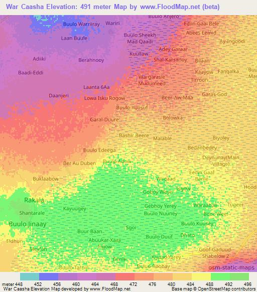 War Caasha,Somalia Elevation Map