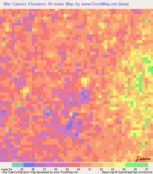 War Caanno,Somalia Elevation Map