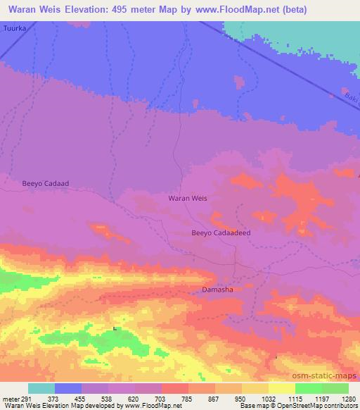 Waran Weis,Somalia Elevation Map