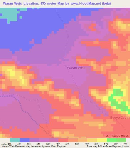 Waran Weis,Somalia Elevation Map