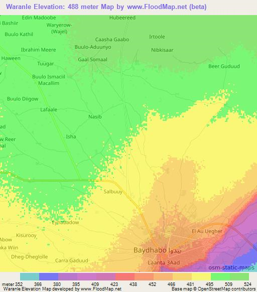 Waranle,Somalia Elevation Map