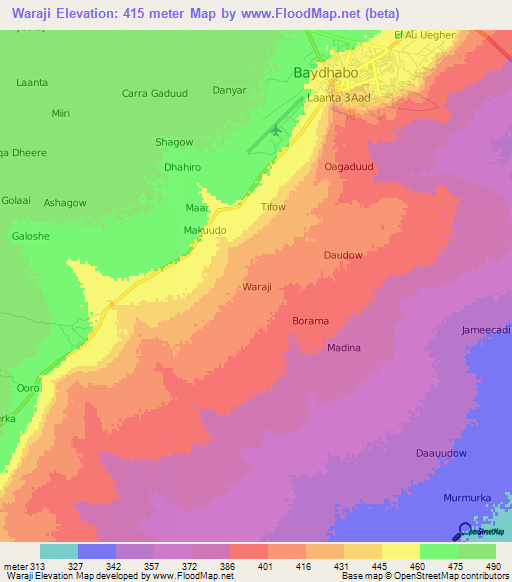 Waraji,Somalia Elevation Map