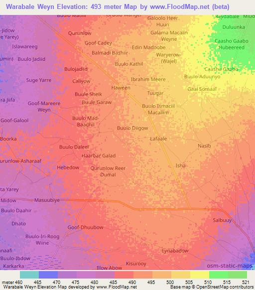 Warabale Weyn,Somalia Elevation Map