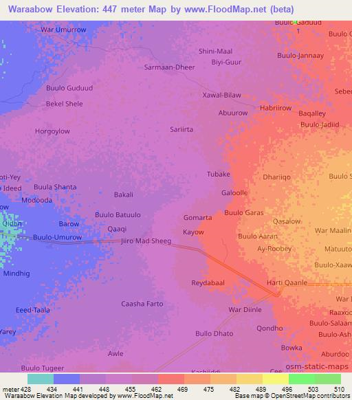 Waraabow,Somalia Elevation Map
