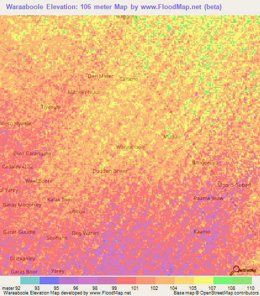 Waraaboole,Somalia Elevation Map