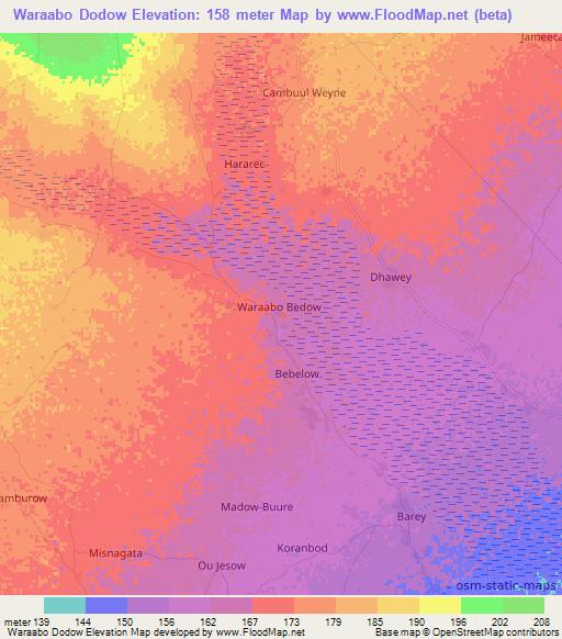 Waraabo Dodow,Somalia Elevation Map