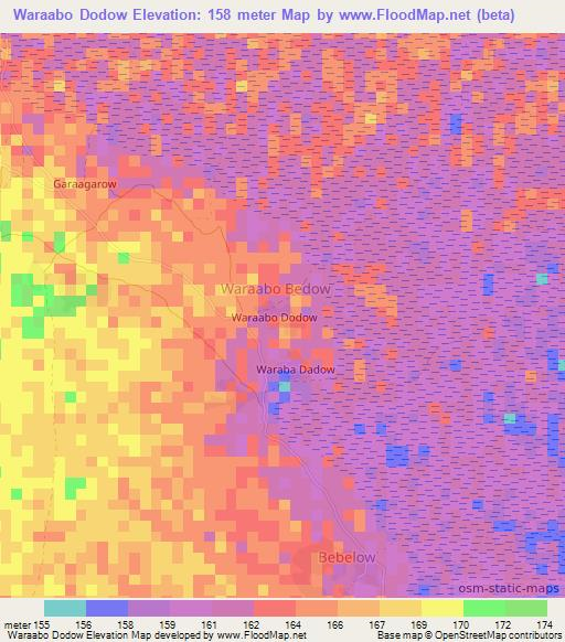 Waraabo Dodow,Somalia Elevation Map