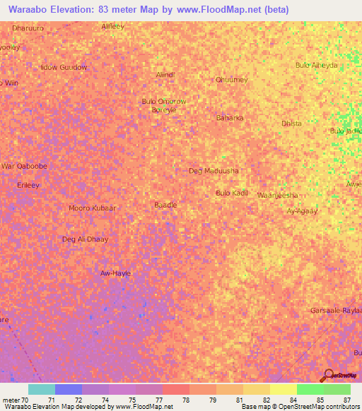 Waraabo,Somalia Elevation Map
