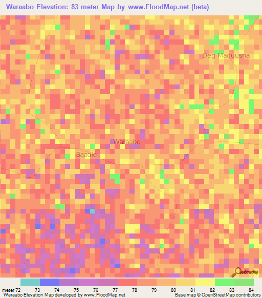 Waraabo,Somalia Elevation Map