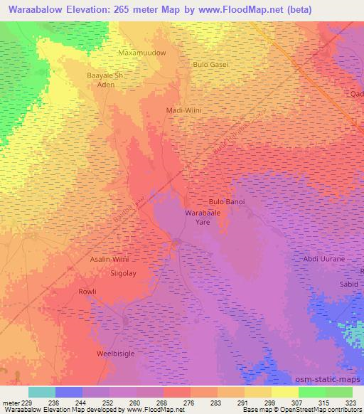Waraabalow,Somalia Elevation Map