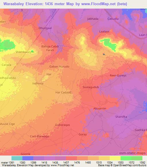 Waraabaley,Somalia Elevation Map