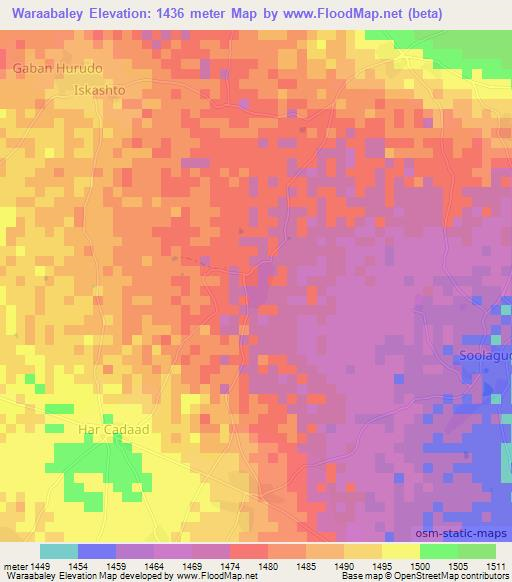 Waraabaley,Somalia Elevation Map