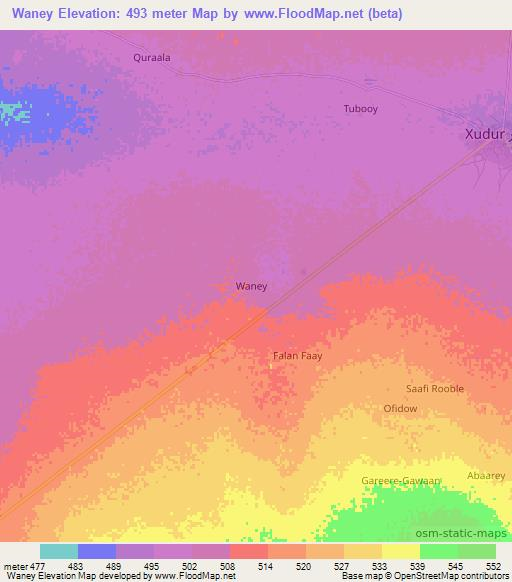 Waney,Somalia Elevation Map